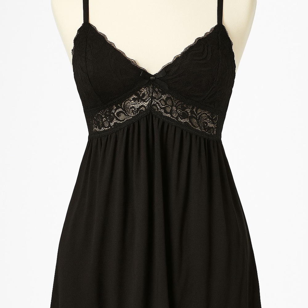 Black Lace Babydoll Lingerie Size Large Adjustable Straps Stretch - Picture 1 of 6